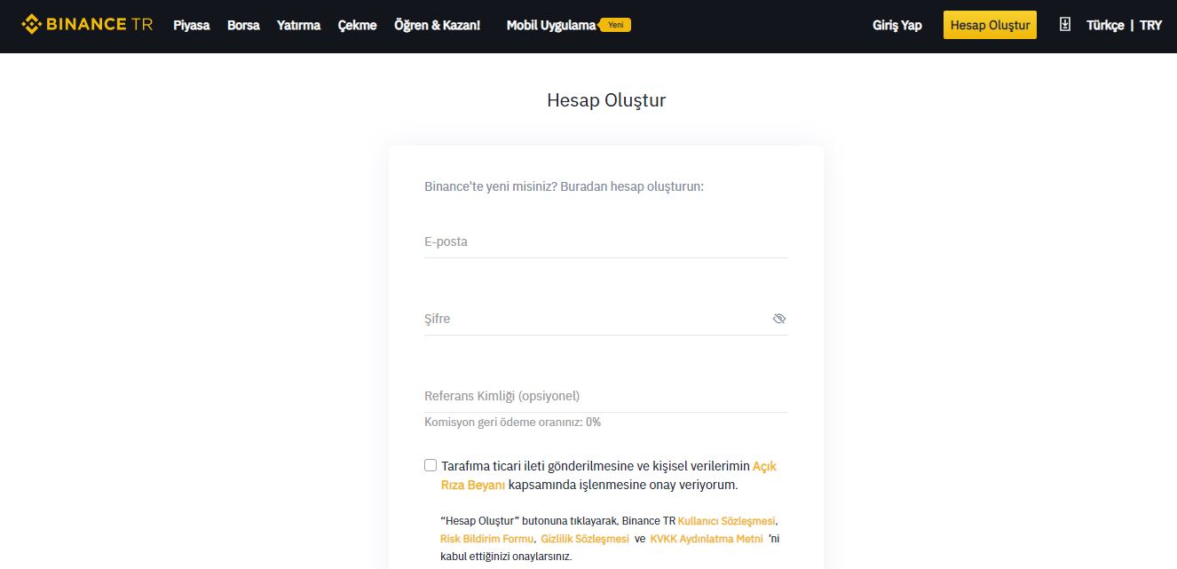 binance hesap oluşturma
